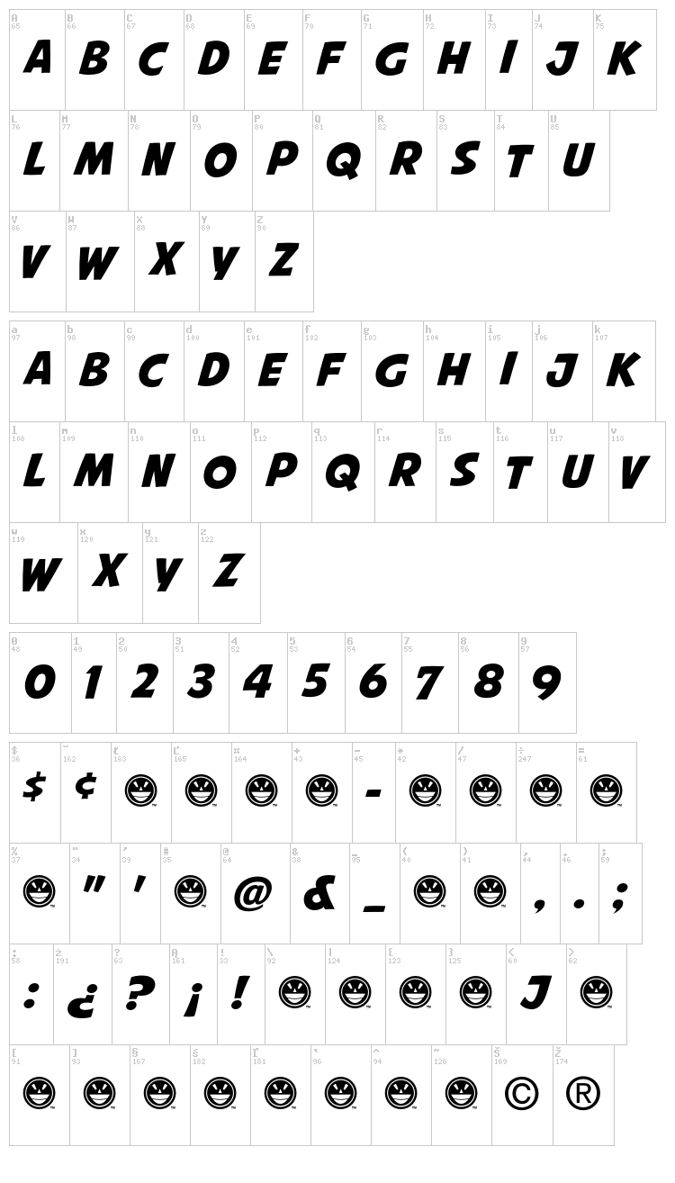 Avengeance Mightiest Avenger font map